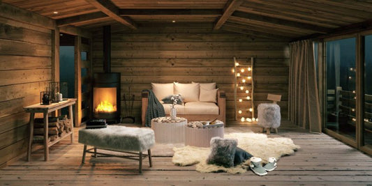 salon montagne meuble bois et coin cheminée