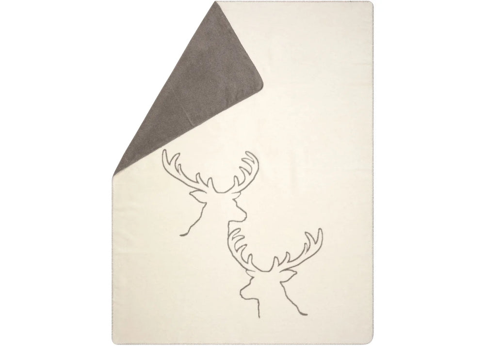Plaid SAVONA 200x150 cm têtes de cerf linéaires beige