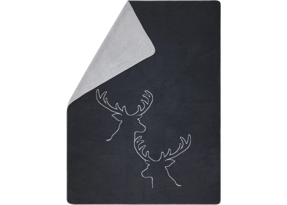 Plaid SAVONA 200x150 cm têtes de cerf linéaires noir