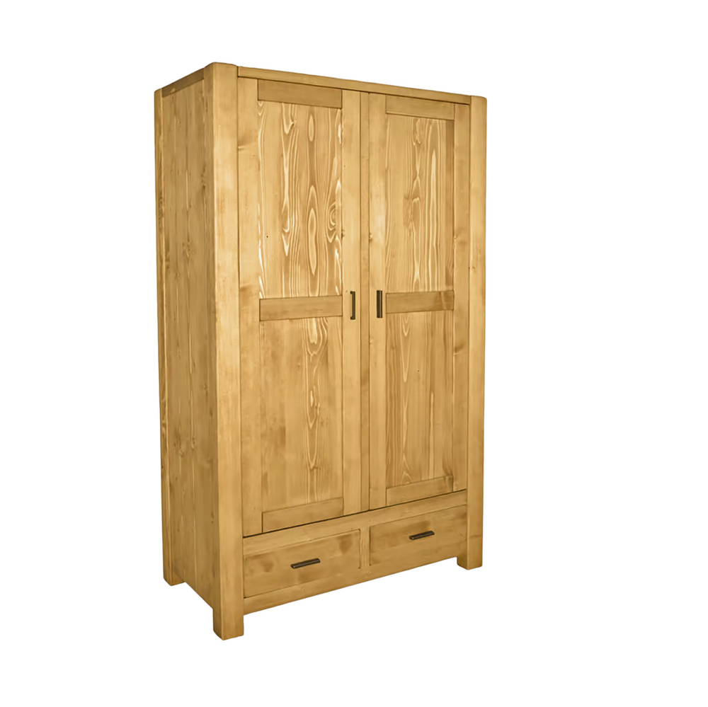 Armoire deux portes deux tiroirs en bois massif - Dibona