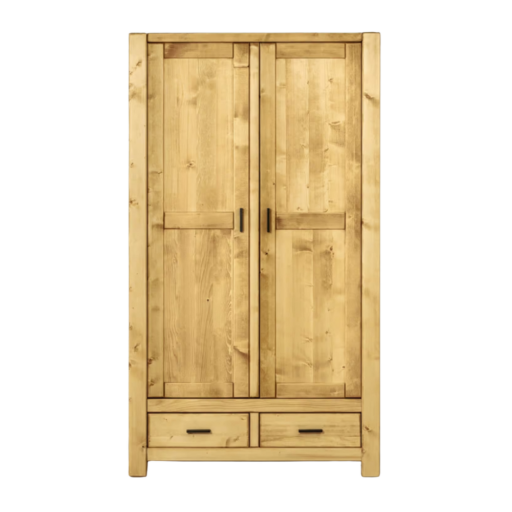 Armoire deux portes deux tiroirs en bois massif - Dibona
