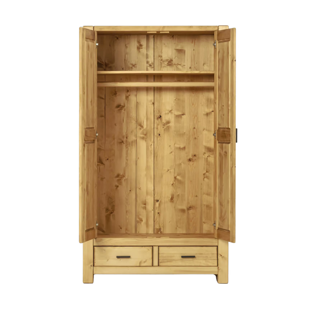 Armoire deux portes deux tiroirs en bois massif - Dibona