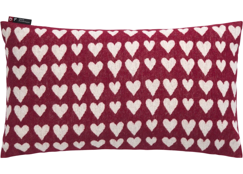 Coussin déhoussable 50x30cm SILVRETTA coeurs rouges
