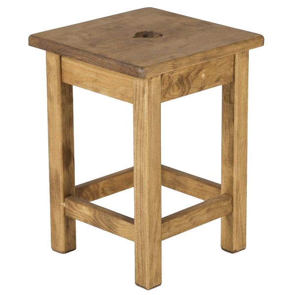 Tabouret en bois carré en pin massif cire teinté - Région