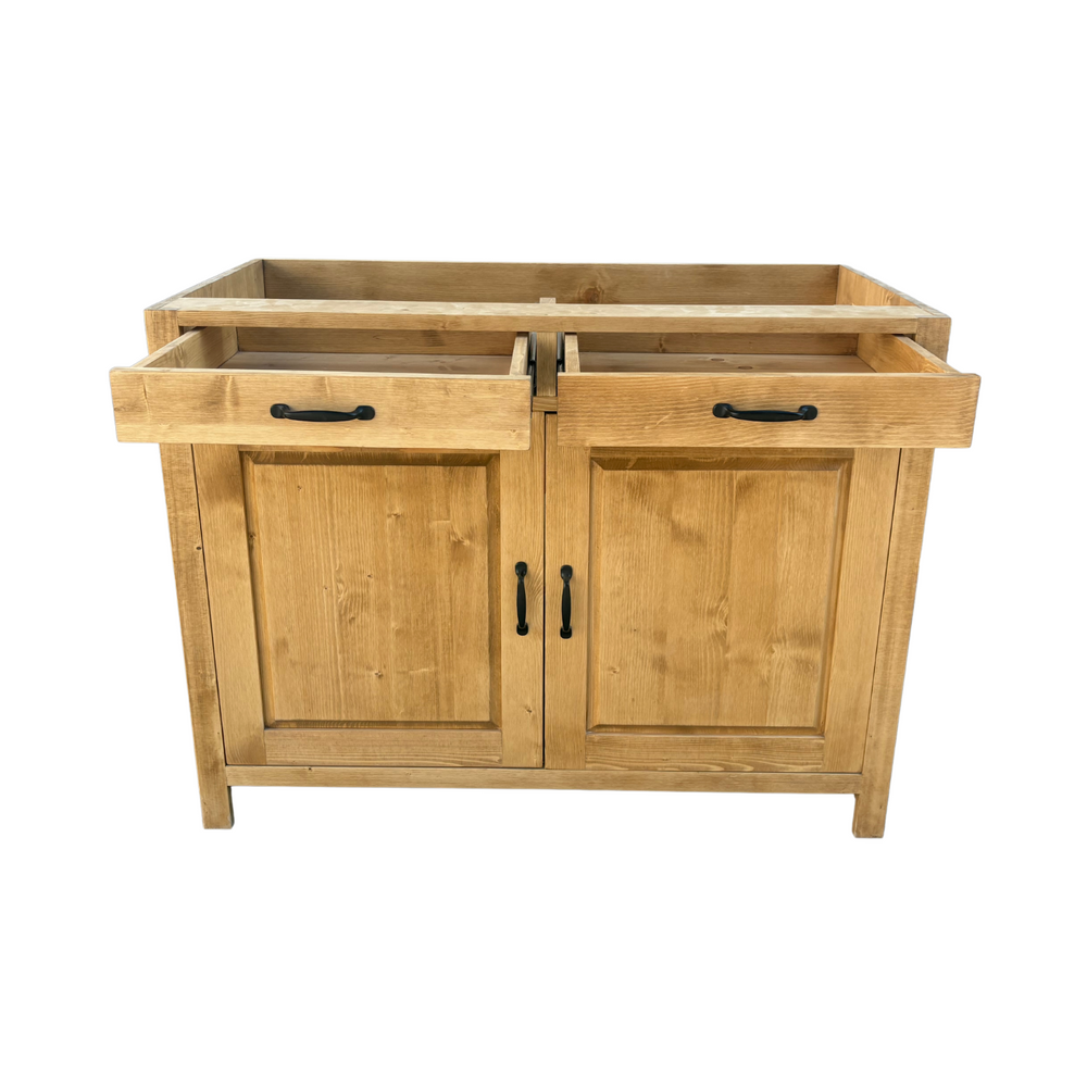 Meuble bas ARAVIS 120 cm deux tiroirs deux portes de rangement bois massif