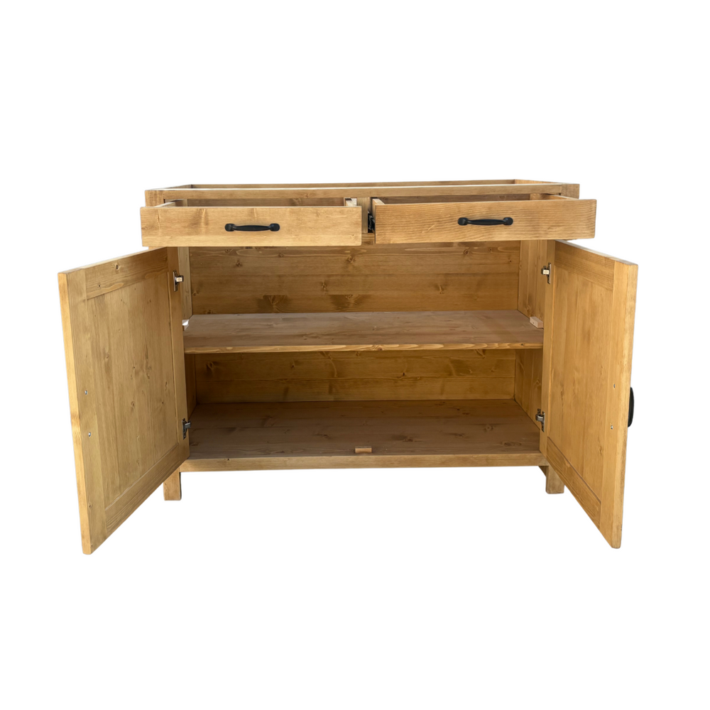 Meuble bas ARAVIS 120 cm deux tiroirs deux portes de rangement bois massif