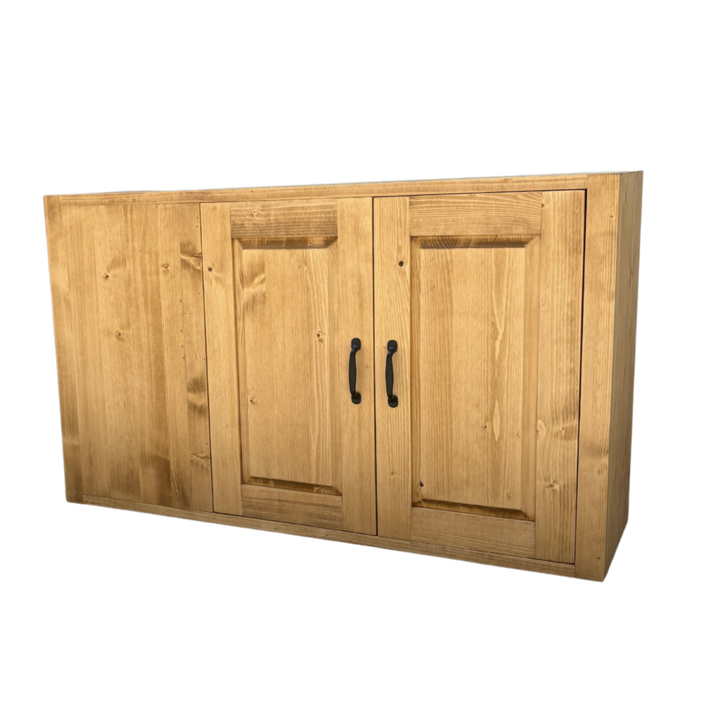 Meuble haut 120 cm d'angle à gauche avec deux portes ARAVIS bois massif