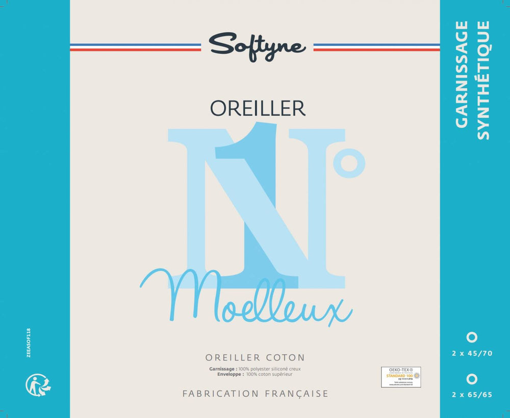 Oreiller 65x65 cm Softyne n°1 moelleux et anti-acariens