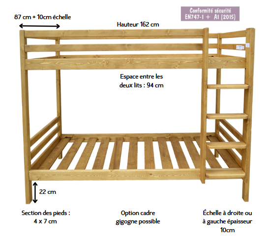 Lits superposés 80x190cm échelle à gauche