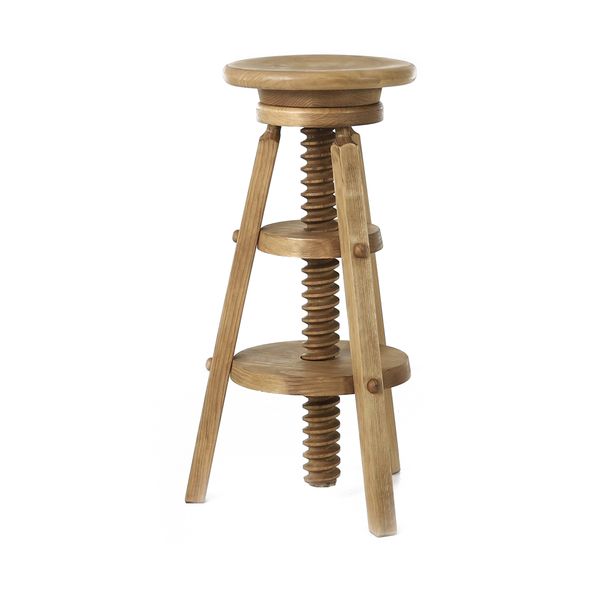Tabouret de bar à vis réglable en pin massif ciré rustique - Région
