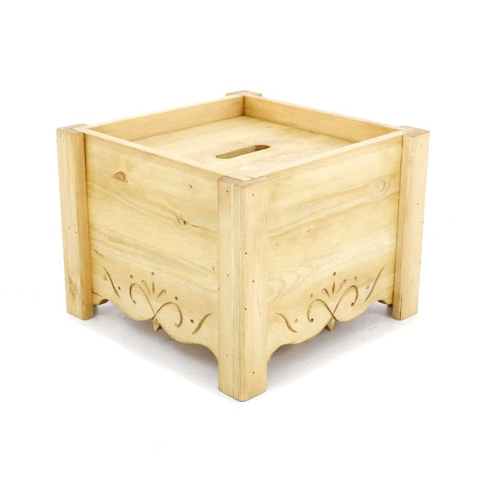 Pouf coffre de rangement pin massif sculpté Cervino taupe