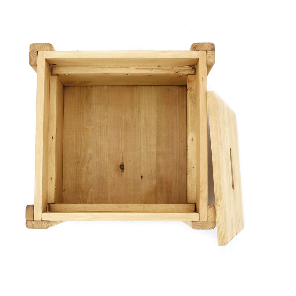 Pouf coffre de rangement pin massif sculpté Edelweiss gris Aspin