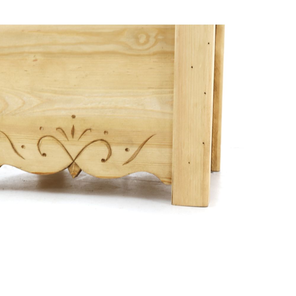 Pouf coffre de rangement pin massif sculpté Edelweiss gris Aspin