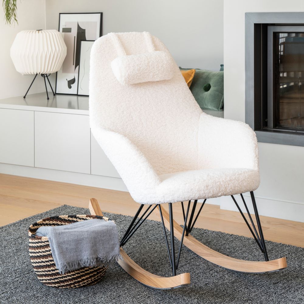 Fauteuil effet laine bouclette blanc