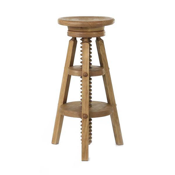 Tabouret de bar à vis réglable en pin massif ciré rustique - Région
