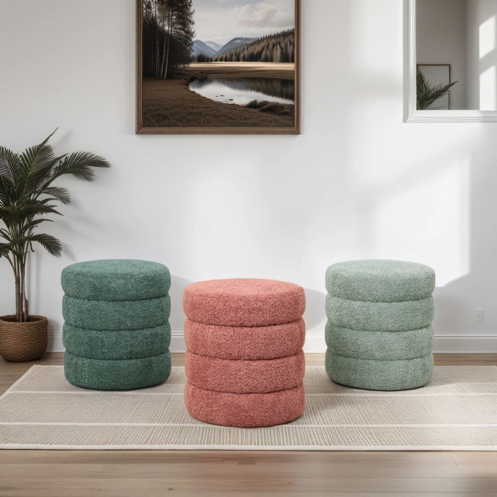 Pouf tissu effet fourrure rase vert d'eau