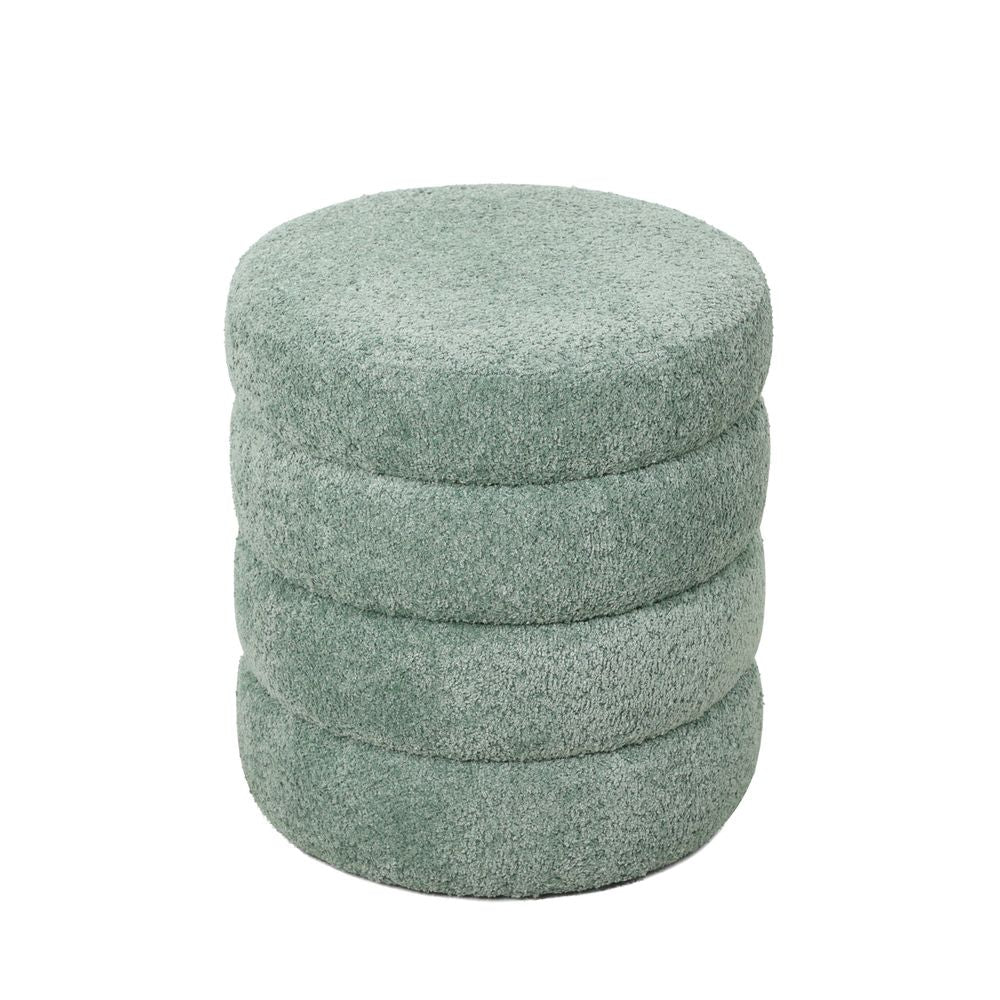 Pouf tissu effet fourrure rase vert d'eau