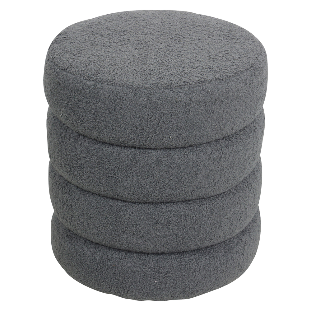 Pouf tissu effet laine bouclette gris bleu