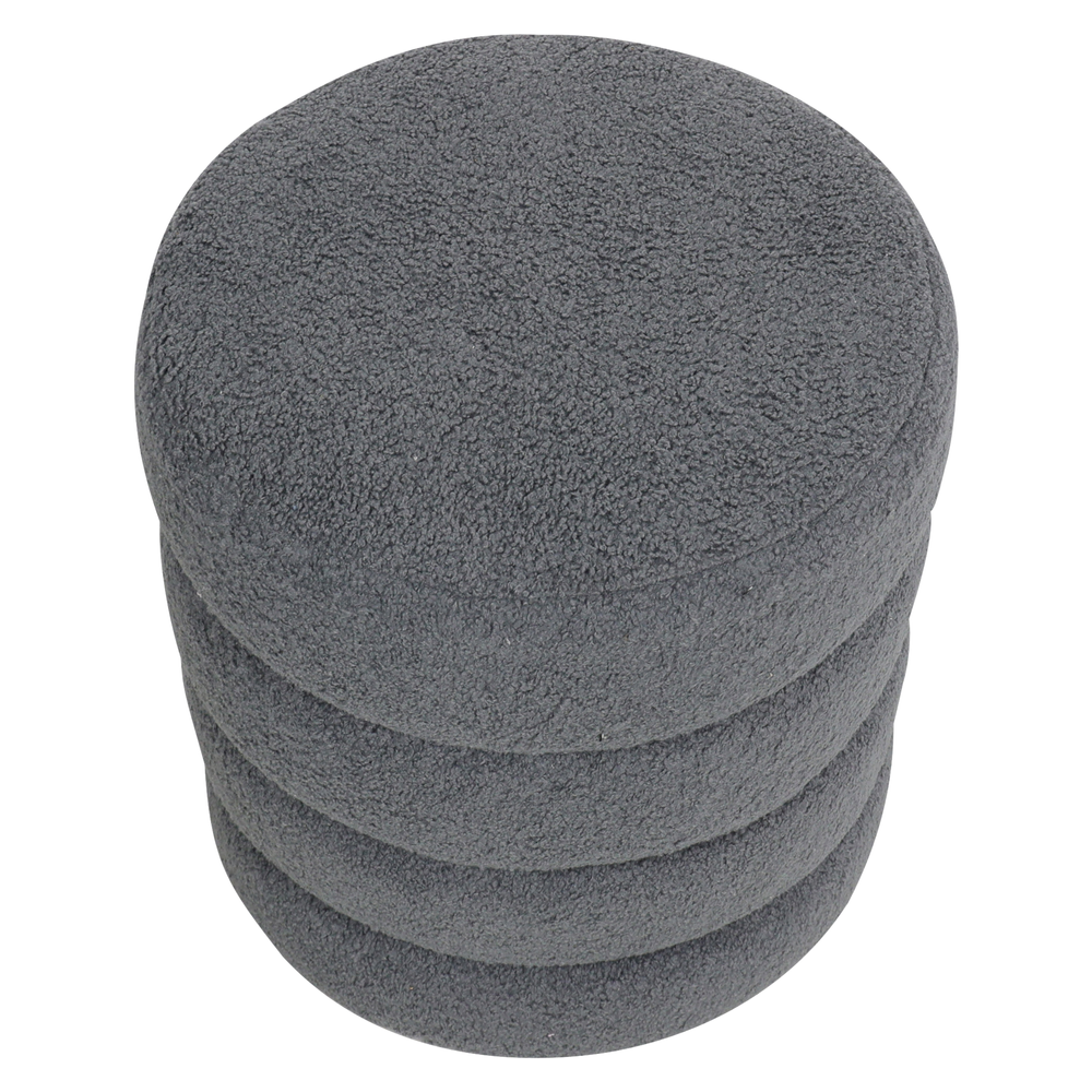 Pouf tissu effet laine bouclette gris bleu