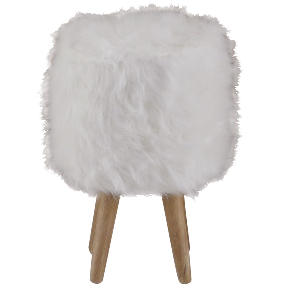 Pouf fausse fourrure blanche