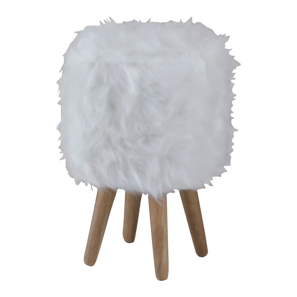 Pouf fausse fourrure blanche
