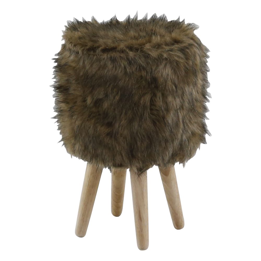 Pouf fausse fourrure marron
