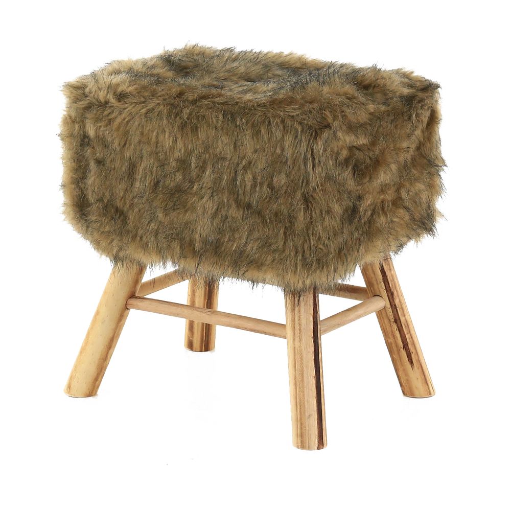 Pouf fausse fourrure marron