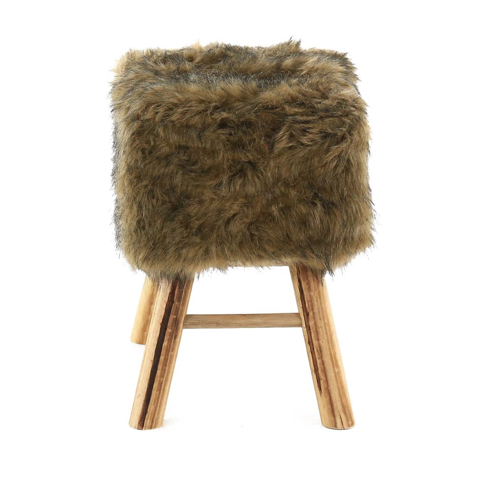 Pouf fausse fourrure marron