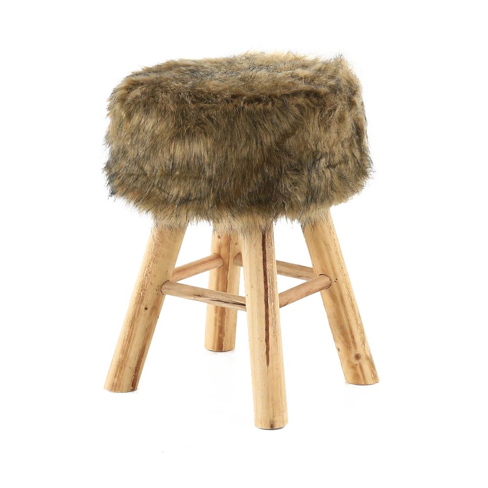 Pouf fausse fourrure marron