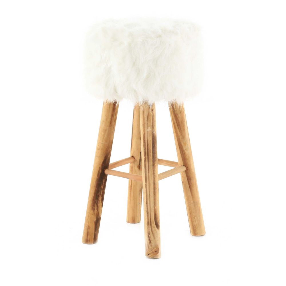 Tabouret fausse fourrure blanche