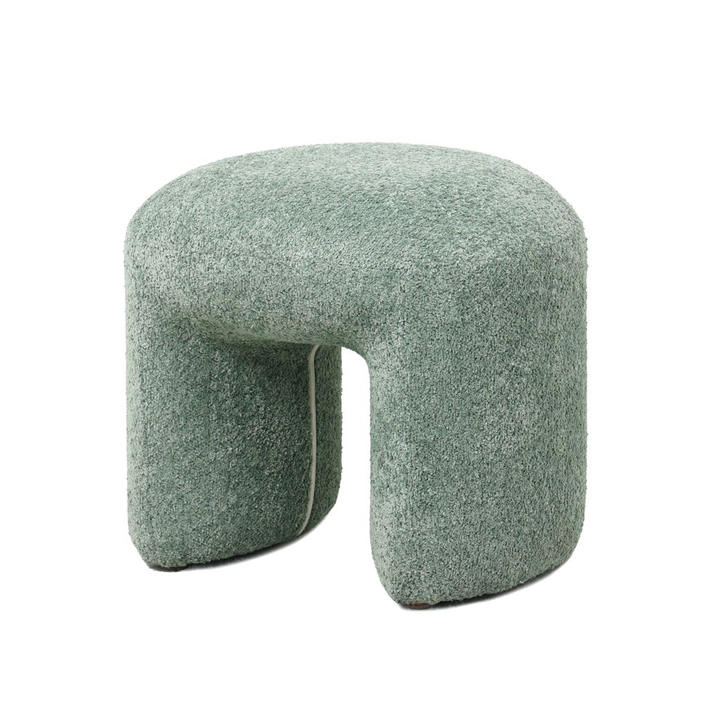Pouf tissu effet fourrure rase vert d'eau