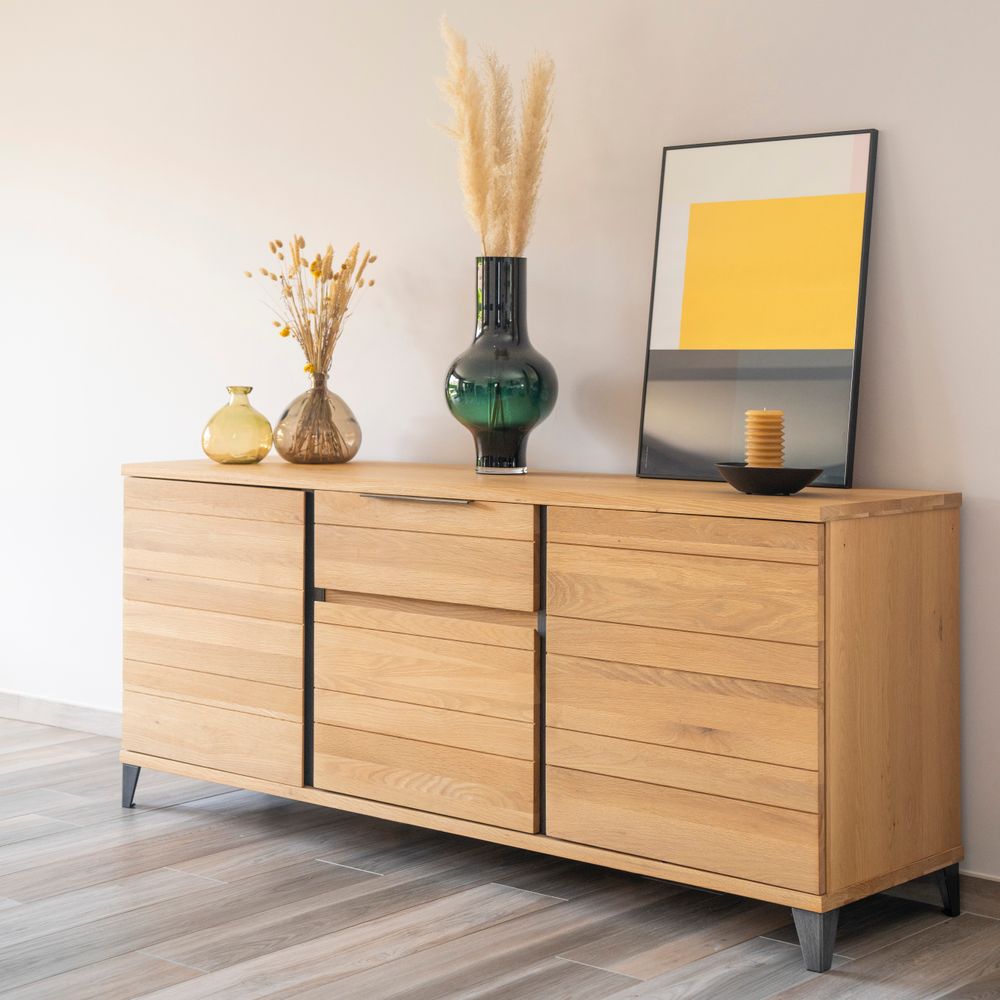 Meuble bas 3 portes, 1 tiroir chêne massif