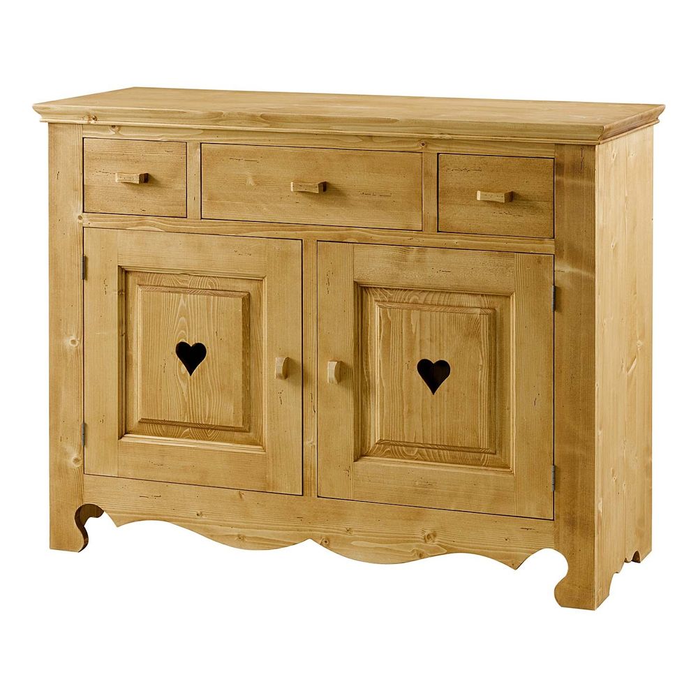 Meuble bas 3 tiroirs, 2 portes avec coeurs
