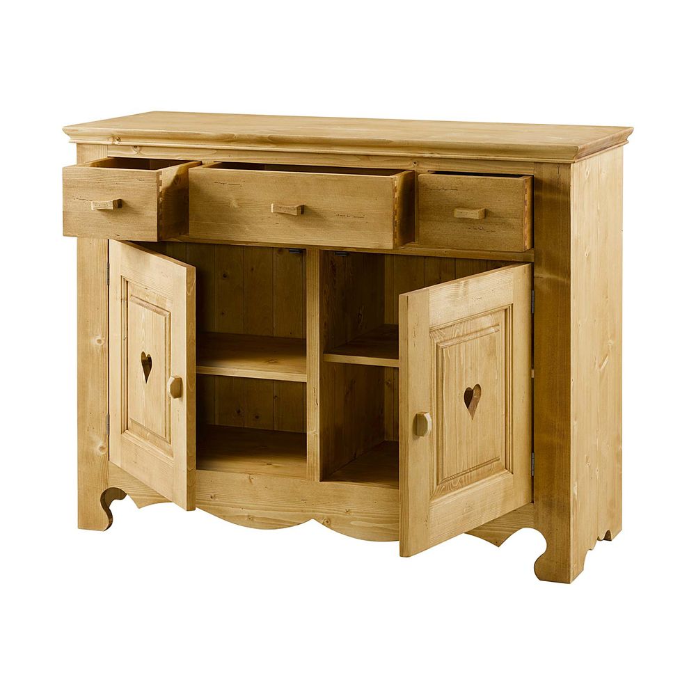 Meuble bas 3 tiroirs, 2 portes avec coeurs