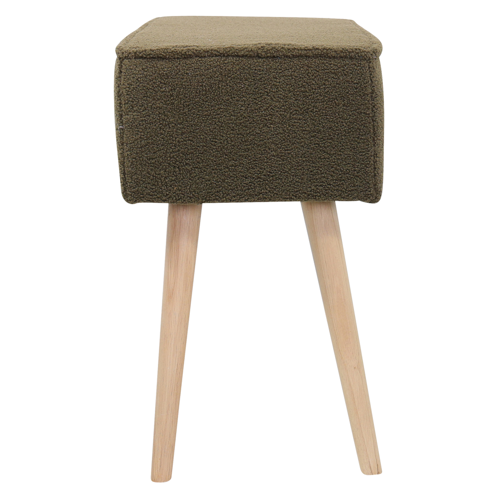 Banc tissu effet laine bouclette kaki pied wengé