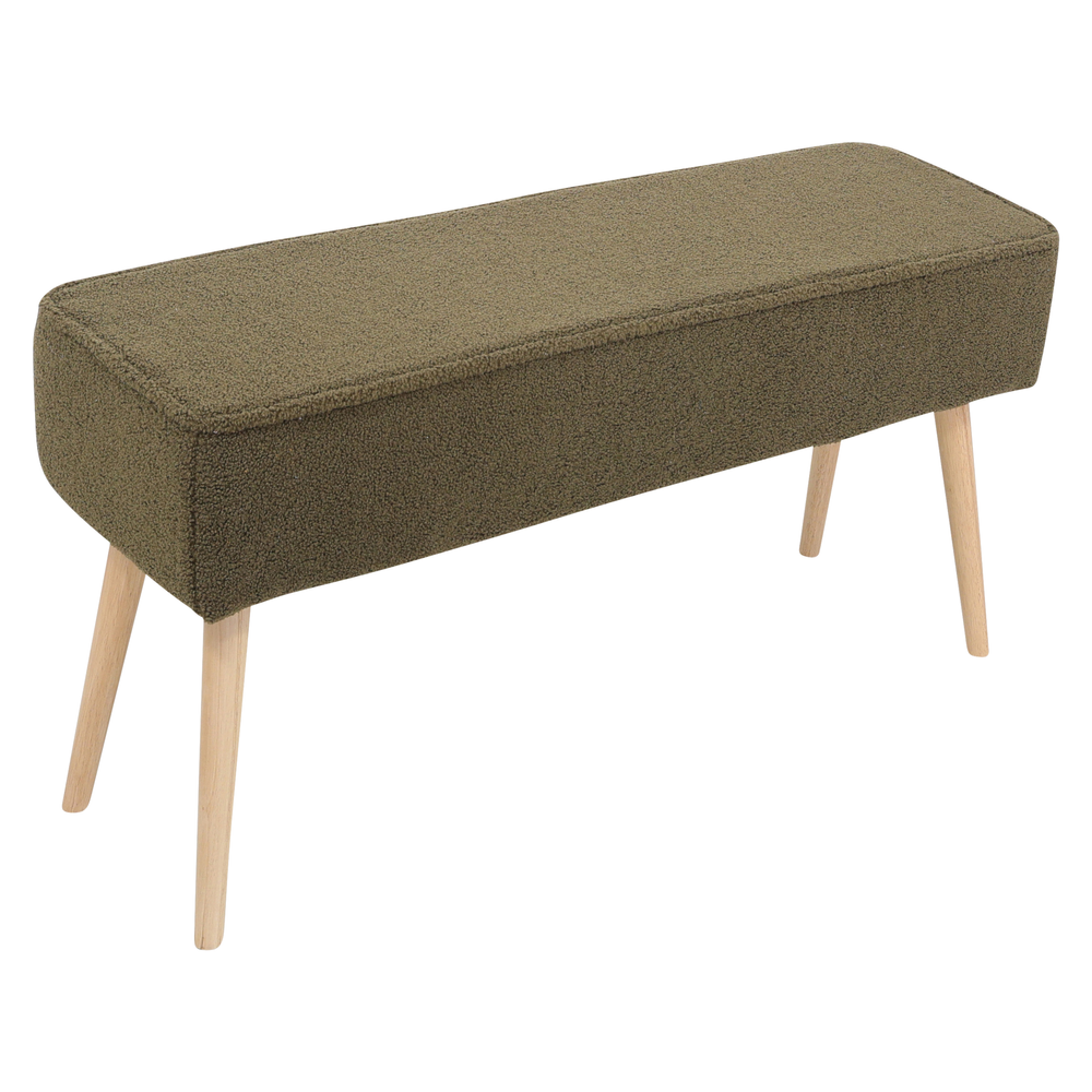 Banc tissu effet laine bouclette kaki pied wengé