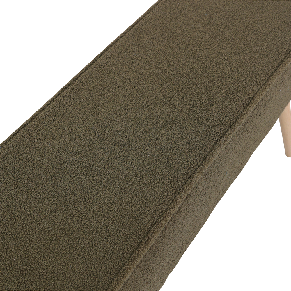 Banc tissu effet laine bouclette kaki pied wengé
