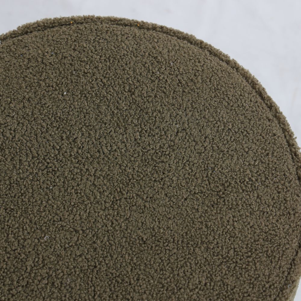 Pouf tissu effet laine bouclette kaki pied wengé