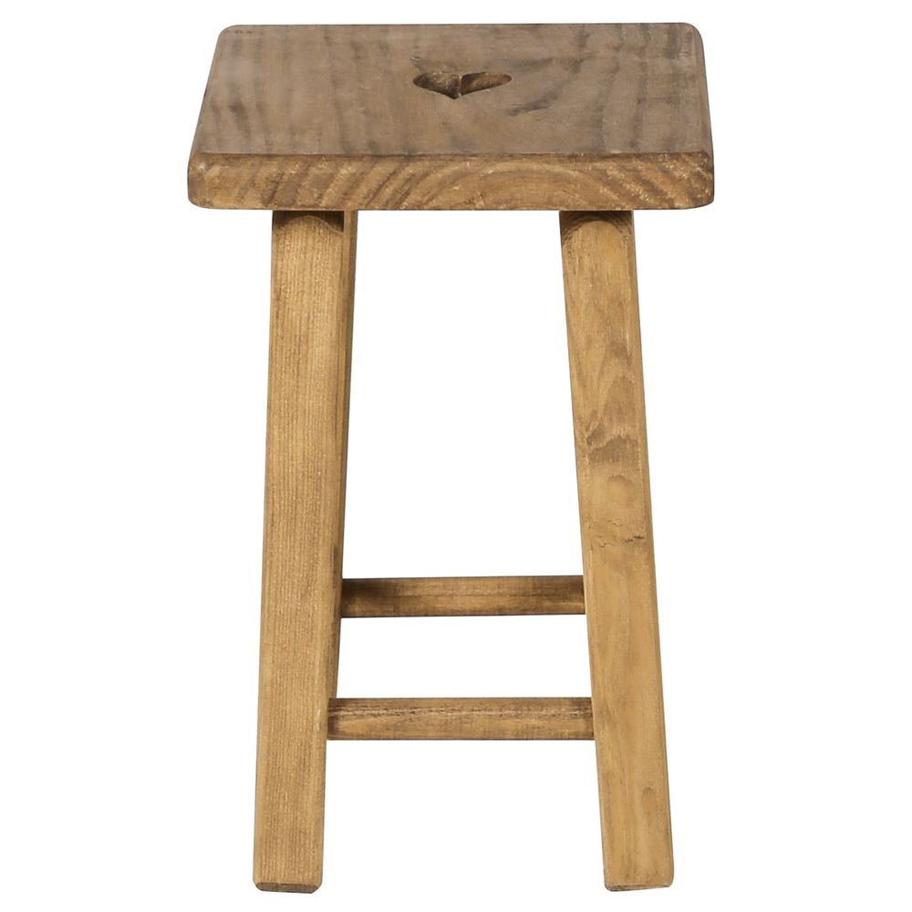 Tabouret en bois carré rustique avec coeur en pin massif cire teinté - Région