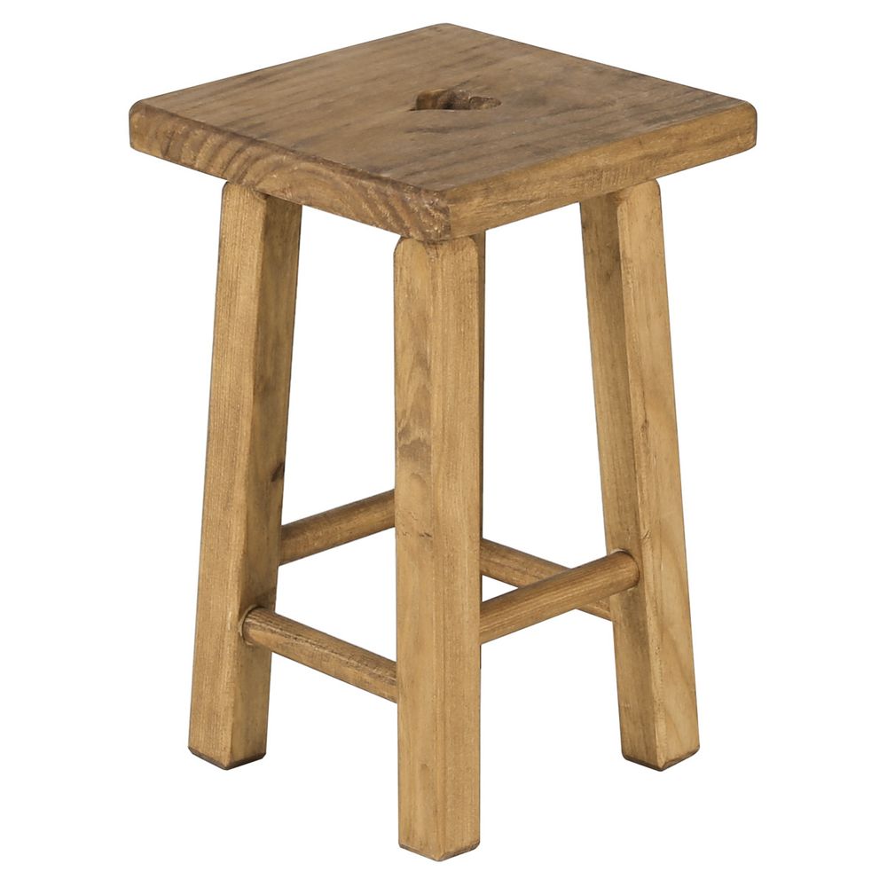 Tabouret en bois carré rustique avec coeur en pin massif cire teinté - Région