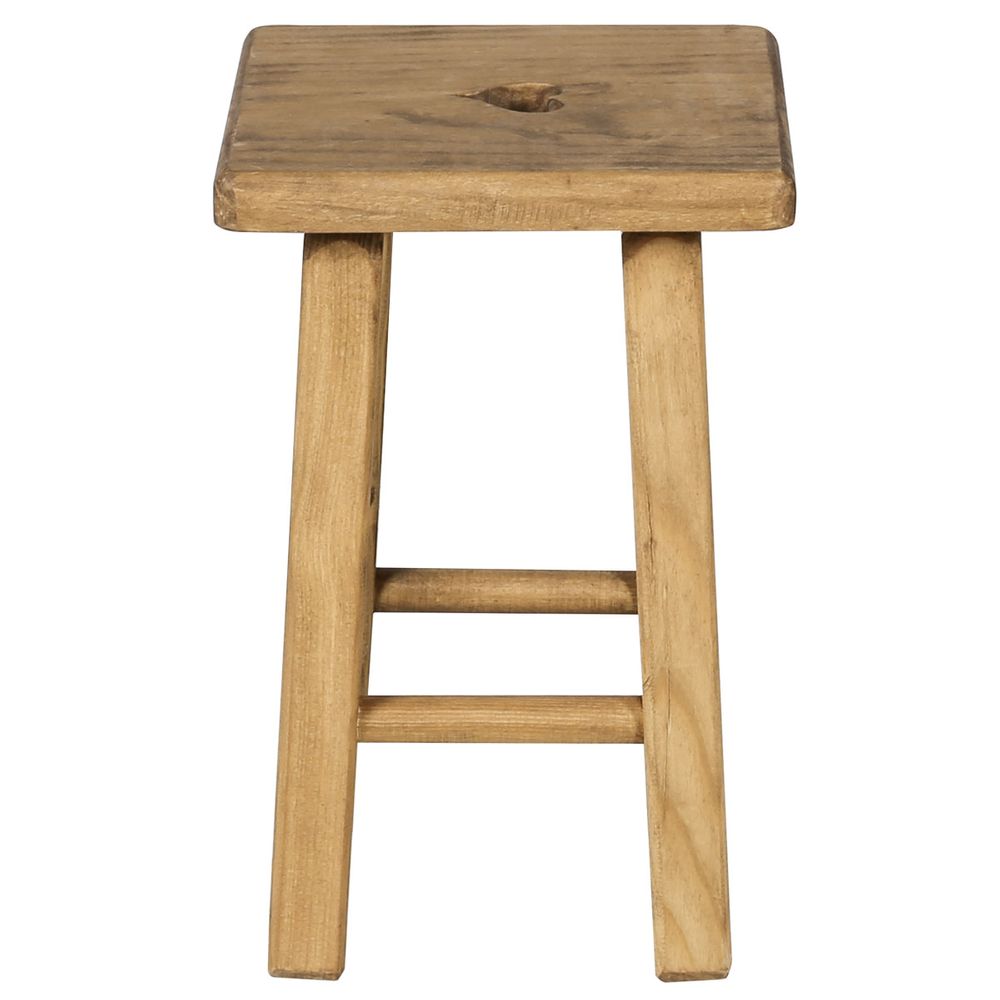 Tabouret en bois carré rustique avec coeur en pin massif cire teinté - Région