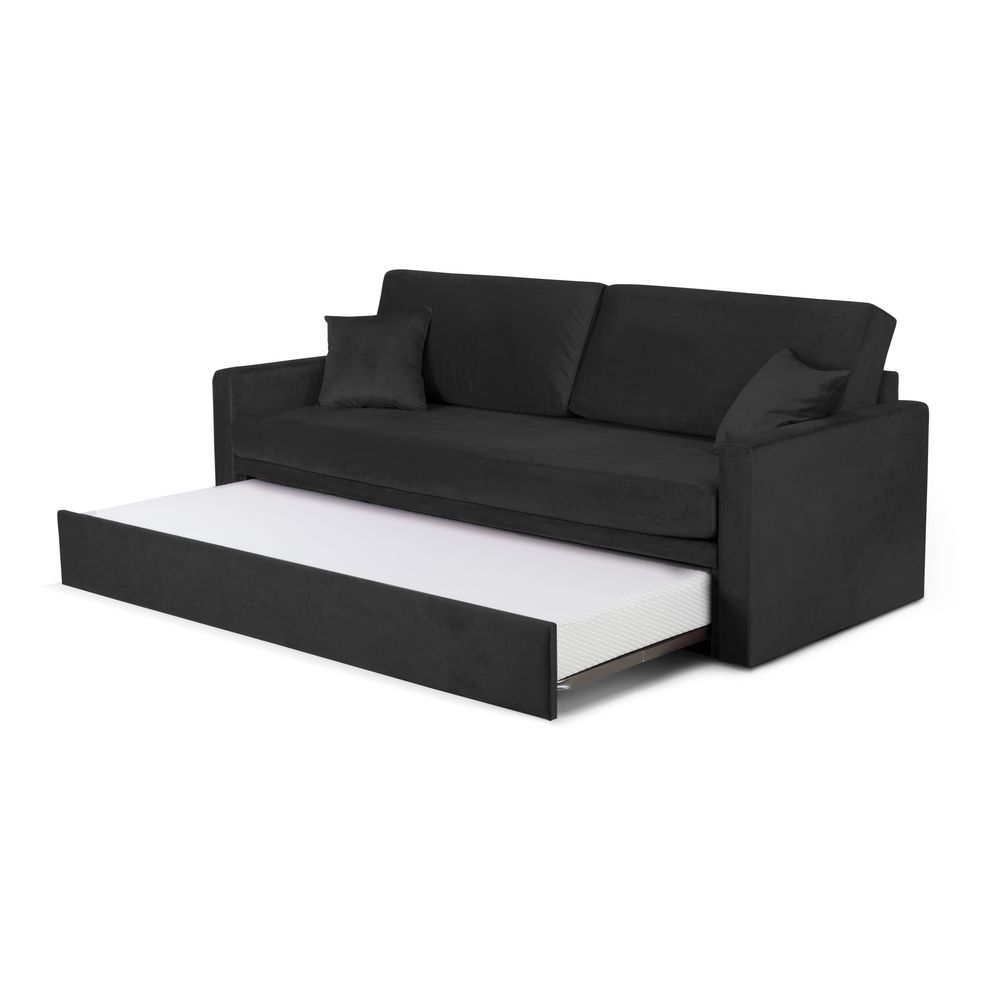 Canapé gigogne 140 x 200 cm en tissu effet velours gris foncé Ripozzini