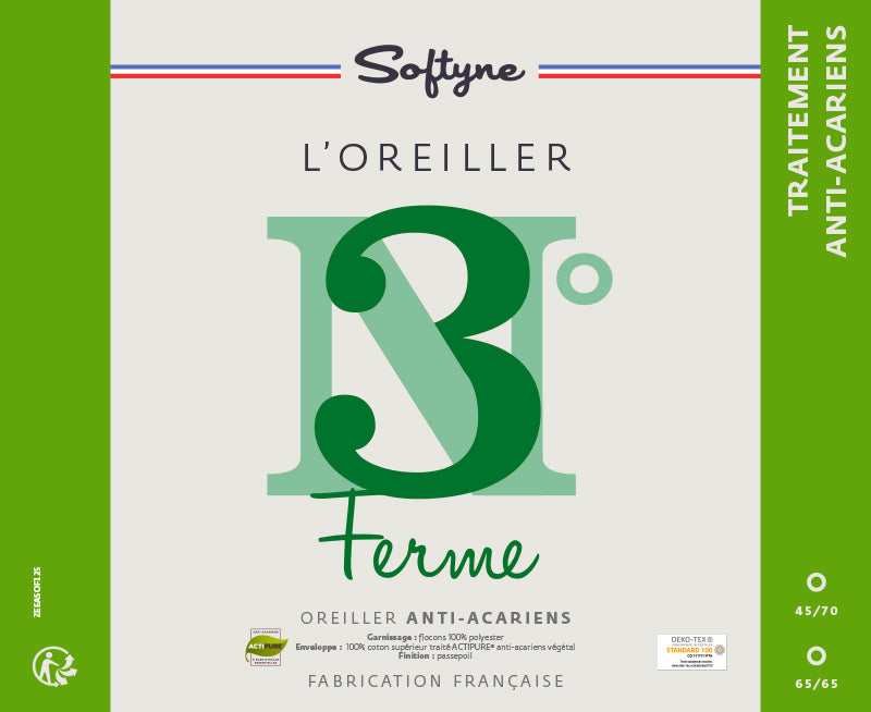 Oreiller 65x65 cm Softyne n°3 moelleux et anti-acariens