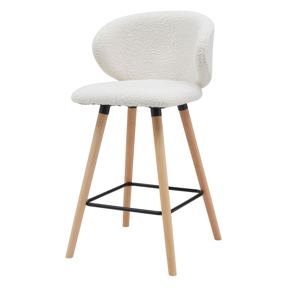 Chaise de bar tissu effet laine bouclette blanc