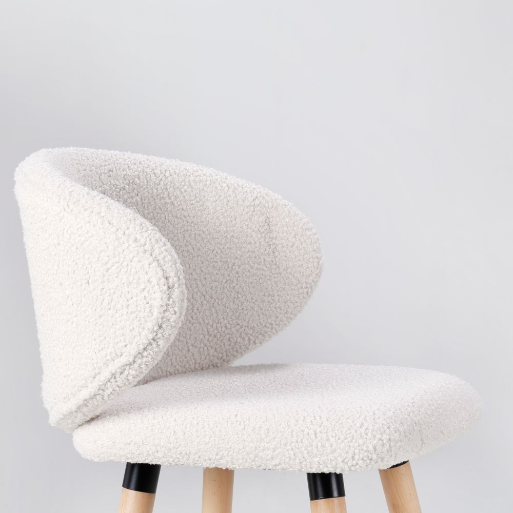 Chaise snack tissu effet laine bouclette blanche