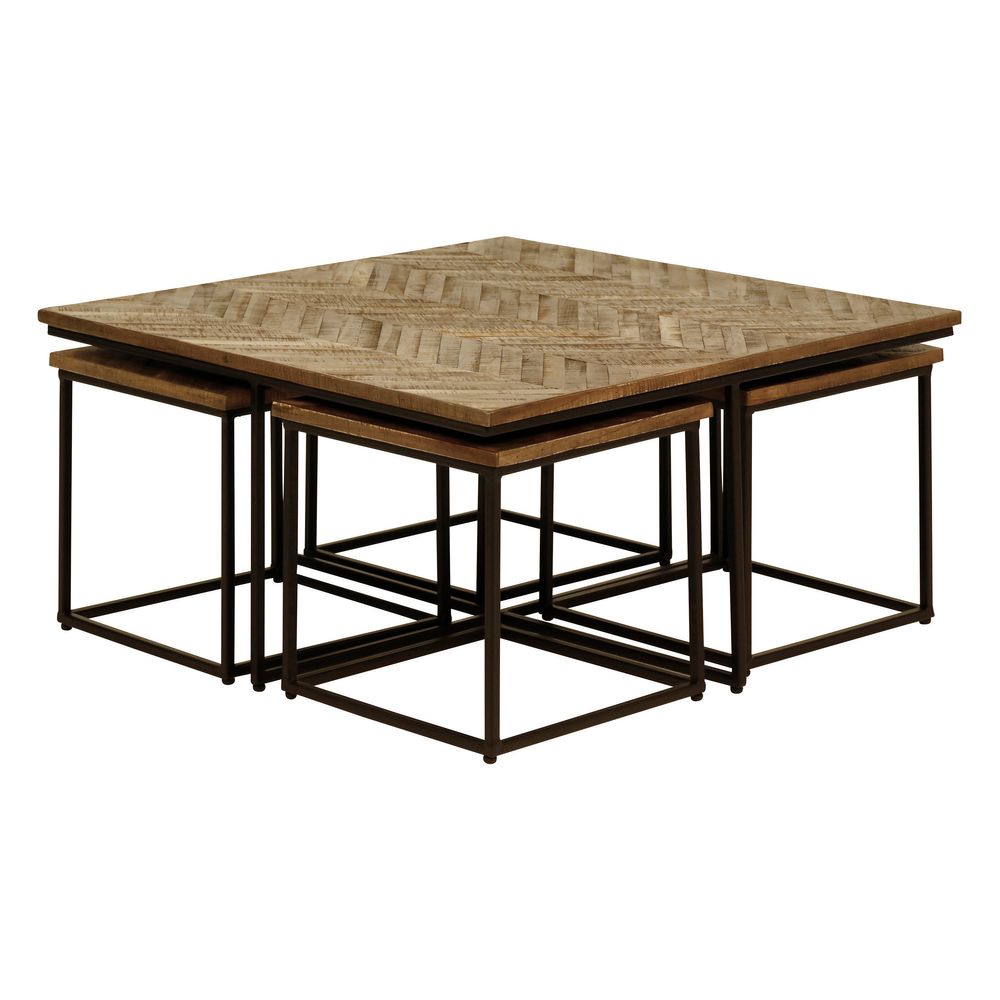 Tables basses carrées gigognes teck recyclé 90cm - Set de 5