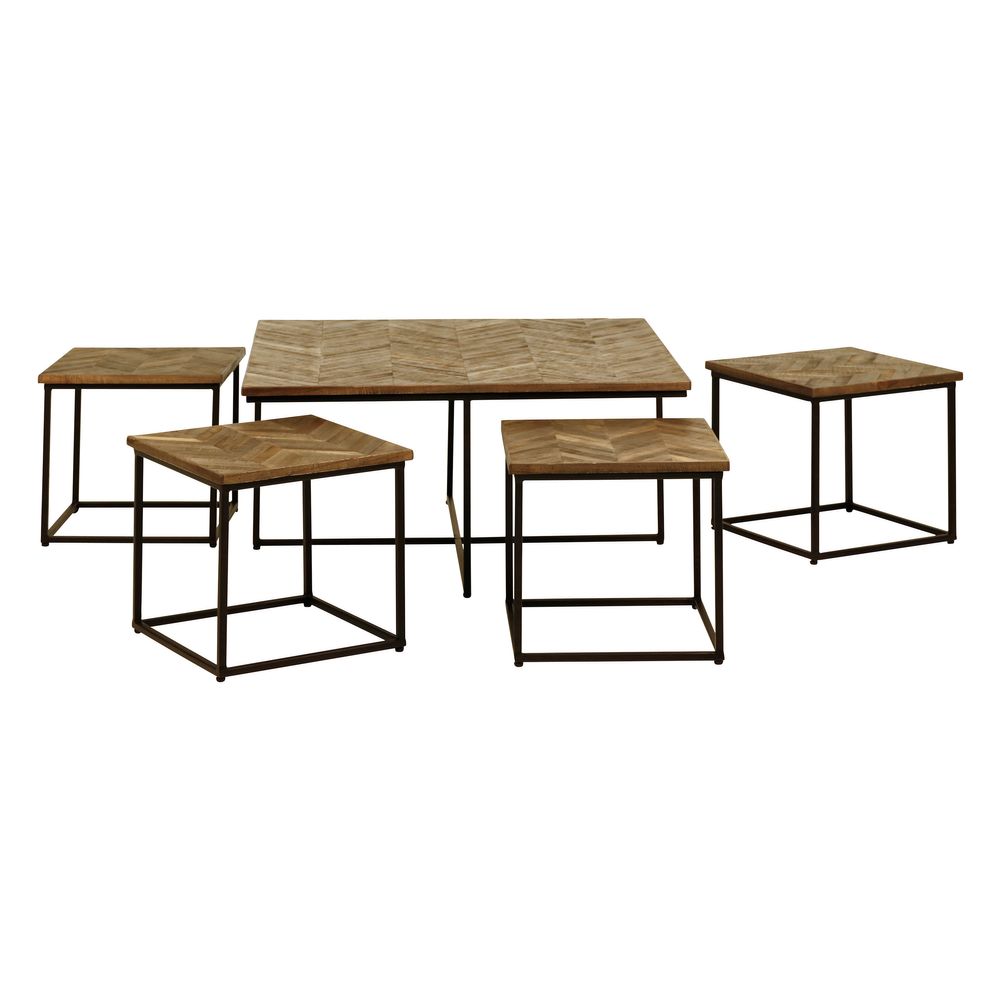Tables basses carrées gigognes teck recyclé 90cm - Set de 5