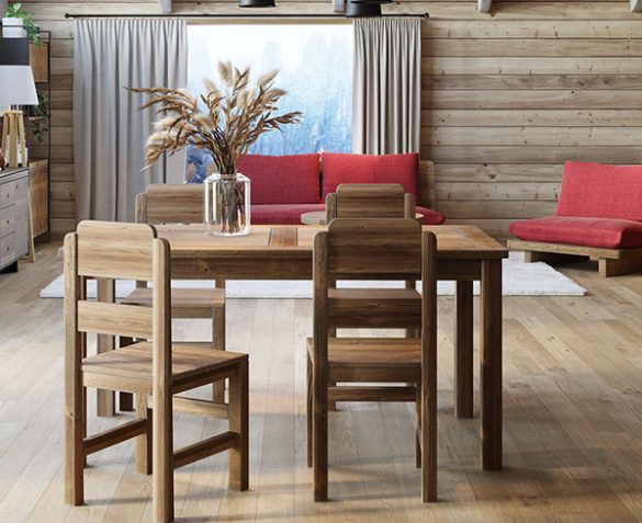 aménagement du séjour avec des meubles en bois dans un style montagne