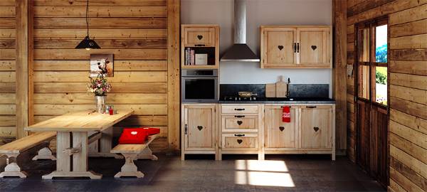 Kitchenette savoyarde en pin à cœur Grenier Alpin