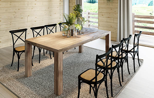 Table en bois 8 places et chaises bistrots